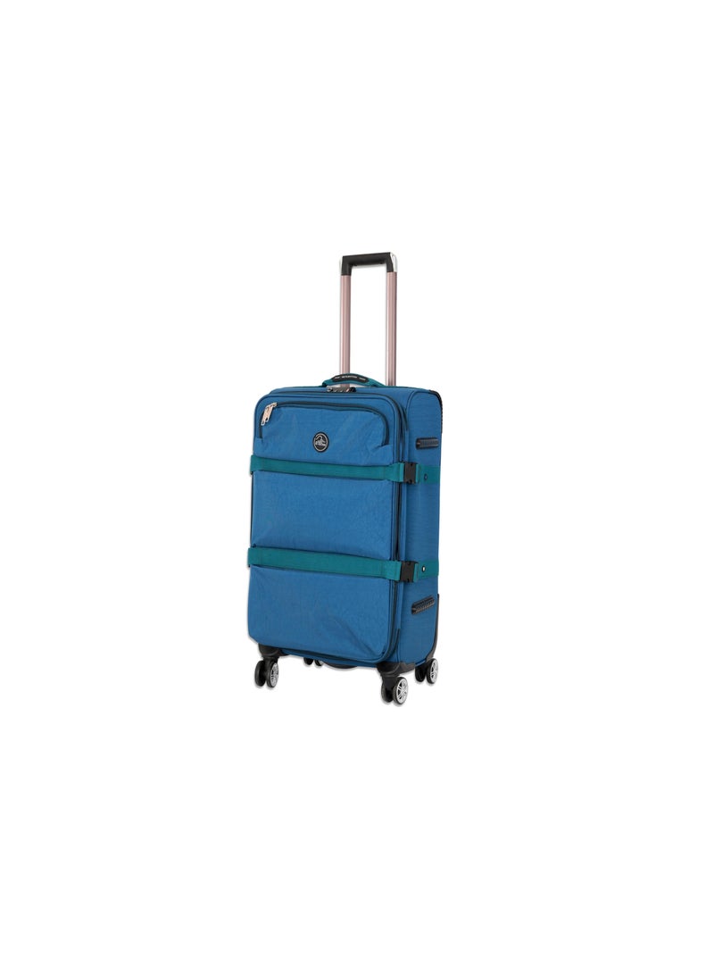 Reflection 24 Inch Crinkle Carryon Suitcase Lightweight Vertical Series Travel Soft Luggage Trolley with 84L Storage Capacity and 4 Spinner Wheels Teal Blue