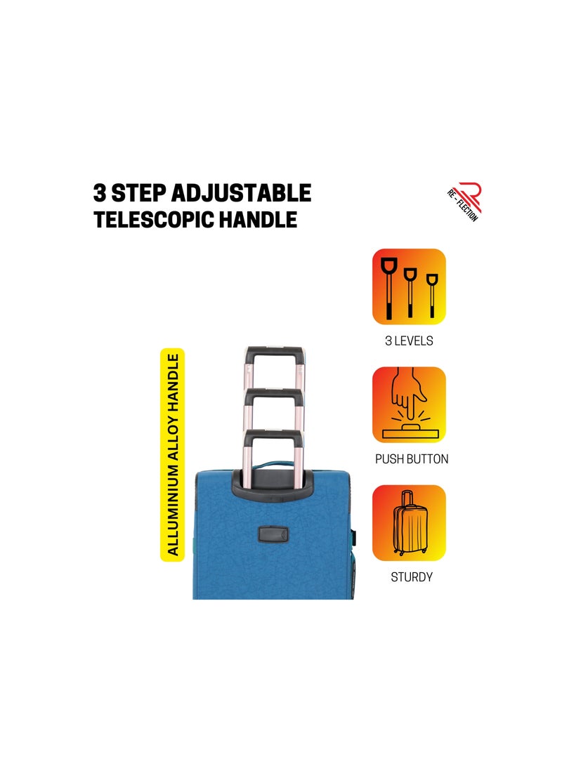 Reflection 24 Inch Crinkle Carryon Suitcase Lightweight Vertical Series Travel Soft Luggage Trolley with 84L Storage Capacity and 4 Spinner Wheels Teal Blue