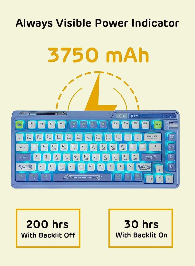 K75 PRO Lemon Grass RGB 75% Wireless Gasket Tri-Mode Connectable Mechanical Keyboard, 82 Keys Hot Swappable Gaming Keyboard with Knob and Power Display, Custom Tactile Switches