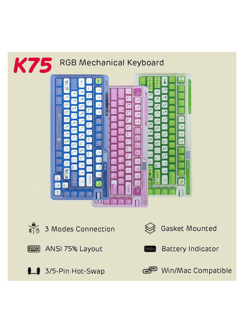 K75 PRO Lemon Grass RGB 75% Wireless Gasket Tri-Mode Connectable Mechanical Keyboard, 82 Keys Hot Swappable Gaming Keyboard with Knob and Power Display, Custom Tactile Switches