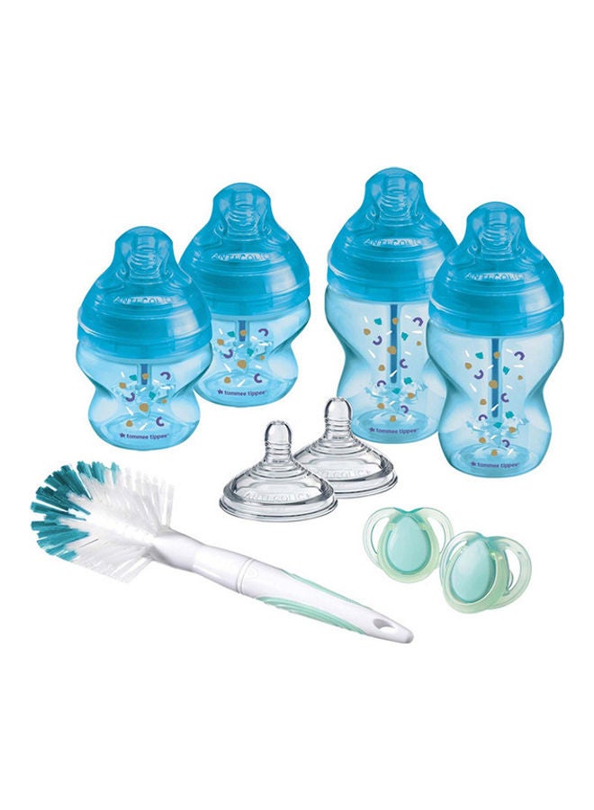 Advanced Anti-Colic Newborn Baby Bottle Starter Kit, Slow-Flow Venting System 0m+, Mixed Sizes, Blue