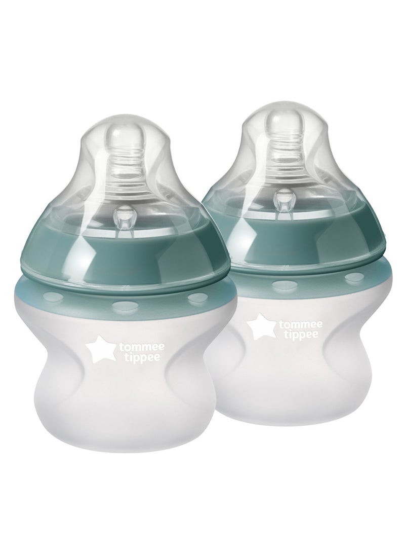 Pack Of 2 Closer To Nature Soft Feel Silicone Baby Bottles, Slow Flow Breast-Like Teat 0 Months+ 150  ml Clear