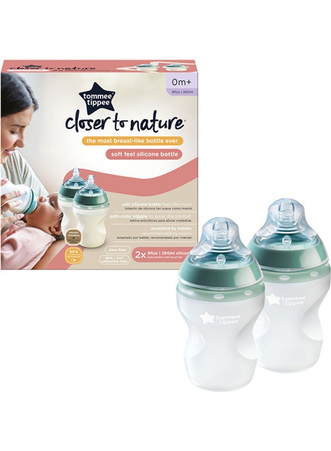 Pack Of 2 Closer To Nature Soft Feel Silicone Baby Bottles - 260Ml