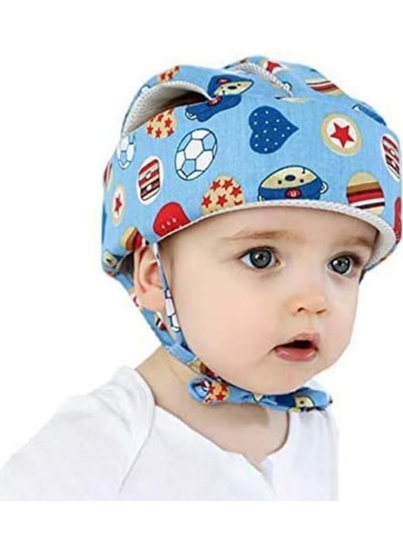 Baby Helmet, Baby Head Protector, Toddler Protective Cap, Cotton, Adjustable, Safety Helmet, Suitable For Learning To Crawl And Walk (Football Blue)