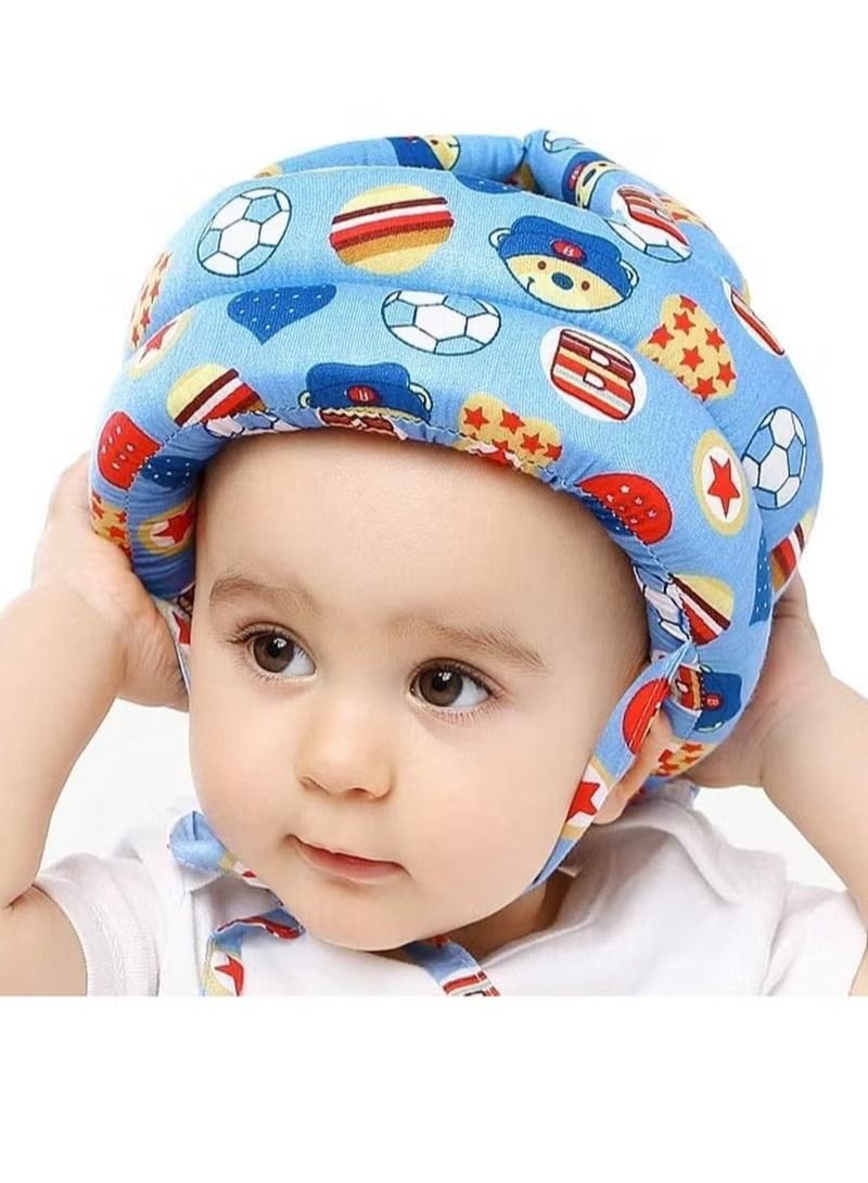 Baby Helmet, Baby Head Protector, Toddler Protective Cap, Cotton, Adjustable, Safety Helmet, Suitable For Learning To Crawl And Walk (Football Blue)