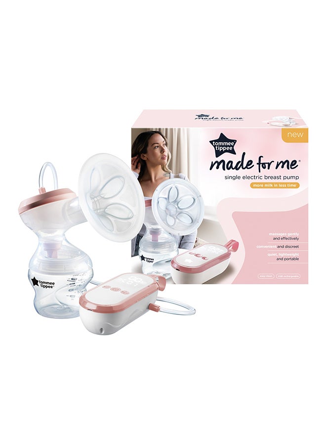 Made for Me Single Electric Breast Pump, Massaging Silicone Cup, USB Rechargeable, Quiet, Portable, Express Modes, Baby Bottle Included, 1 Count (Pack of 1)