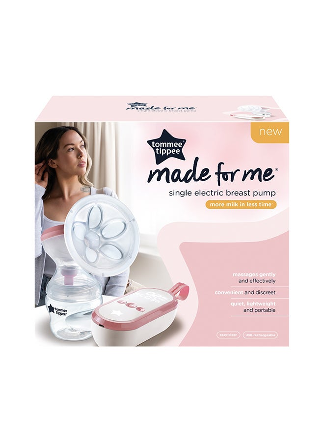 Made for Me Single Electric Breast Pump, Massaging Silicone Cup, USB Rechargeable, Quiet, Portable, Express Modes, Baby Bottle Included, 1 Count (Pack of 1)