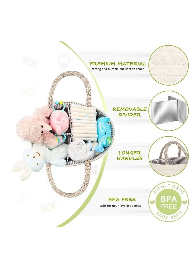 Baby Diaper Caddy Organizer, Cotton Rope Diaper Caddy for Baby large diaper caddy basket, Nursery Storage Bin, Baby Caddy with Removable Inserts for Changing Table & Car Diaper Organizer