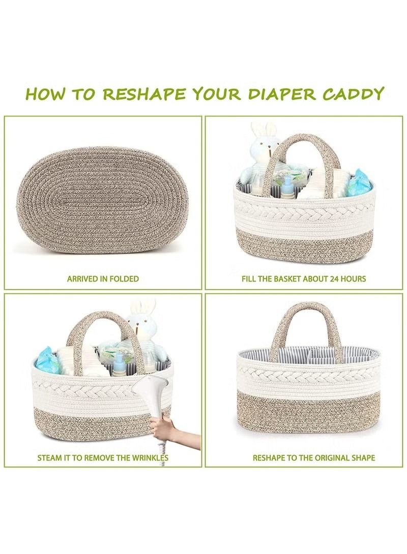 Baby Diaper Caddy Organizer, Cotton Rope Diaper Caddy for Baby large diaper caddy basket, Nursery Storage Bin, Baby Caddy with Removable Inserts for Changing Table & Car Diaper Organizer