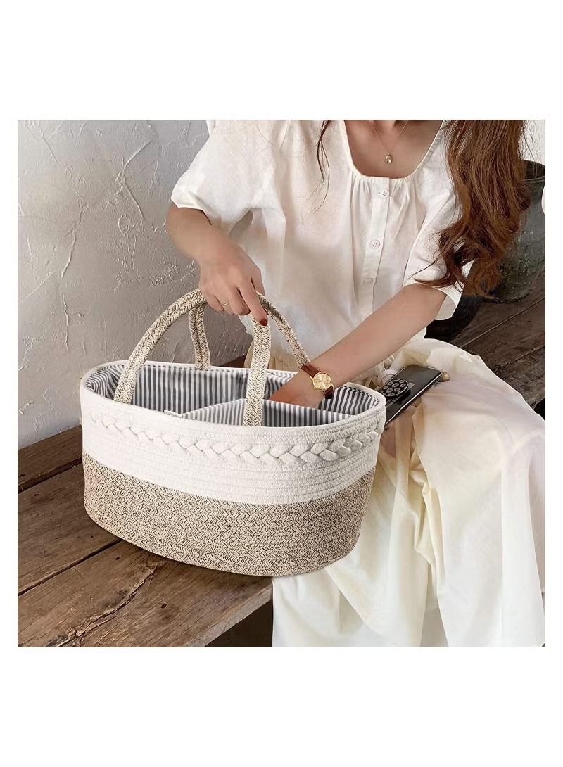 Baby Diaper Caddy Organizer, Cotton Rope Diaper Caddy for Baby large diaper caddy basket, Nursery Storage Bin, Baby Caddy with Removable Inserts for Changing Table & Car Diaper Organizer