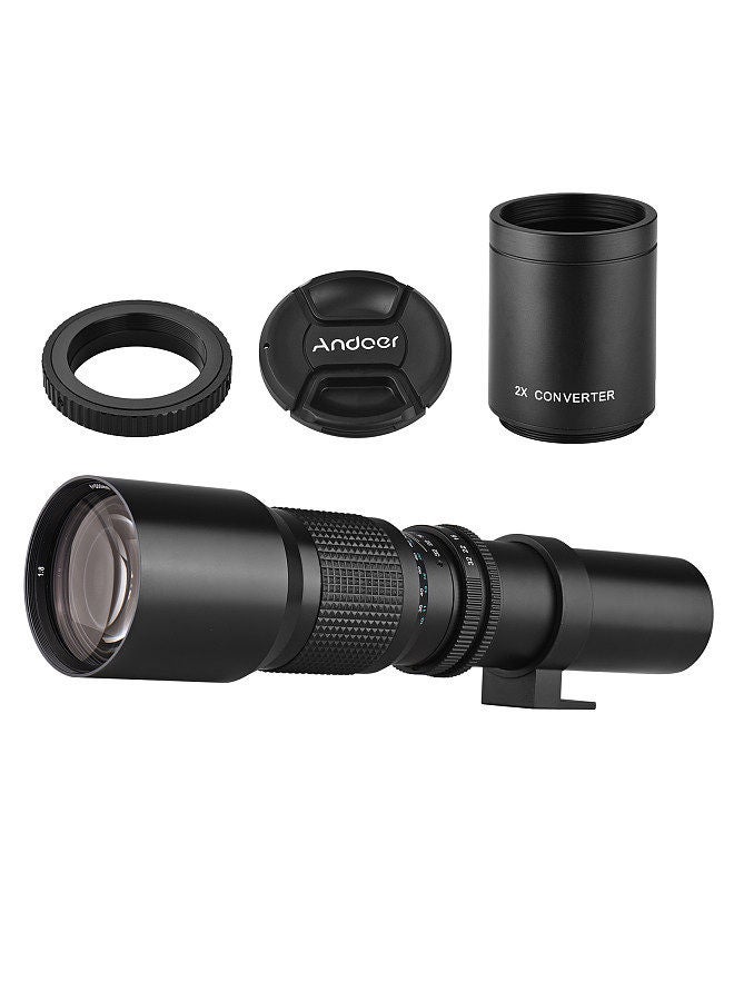 500mm/ 1000mm f/8 High Power Camera Telephoto Lens Manual Focus with 2X Converter Lens Cover Lens Protector Carrying Bag