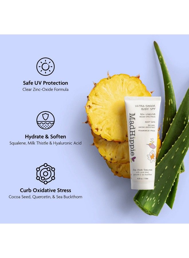 Ultra Sheer Body Sunscreen 40 Spf Travel Sunscreen Zinc Oxide Mineral Sunscreen Lotion For Sun Skin Care Antioxidants Fragrance Free Coral Reef Safe Sunscreen 4 Oz