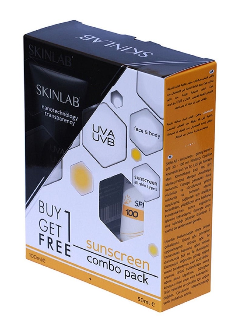 Skinlab UVA UVB Sunscreen Combo Pack SPF 100, 100ml + 50ml, 2 Pieces