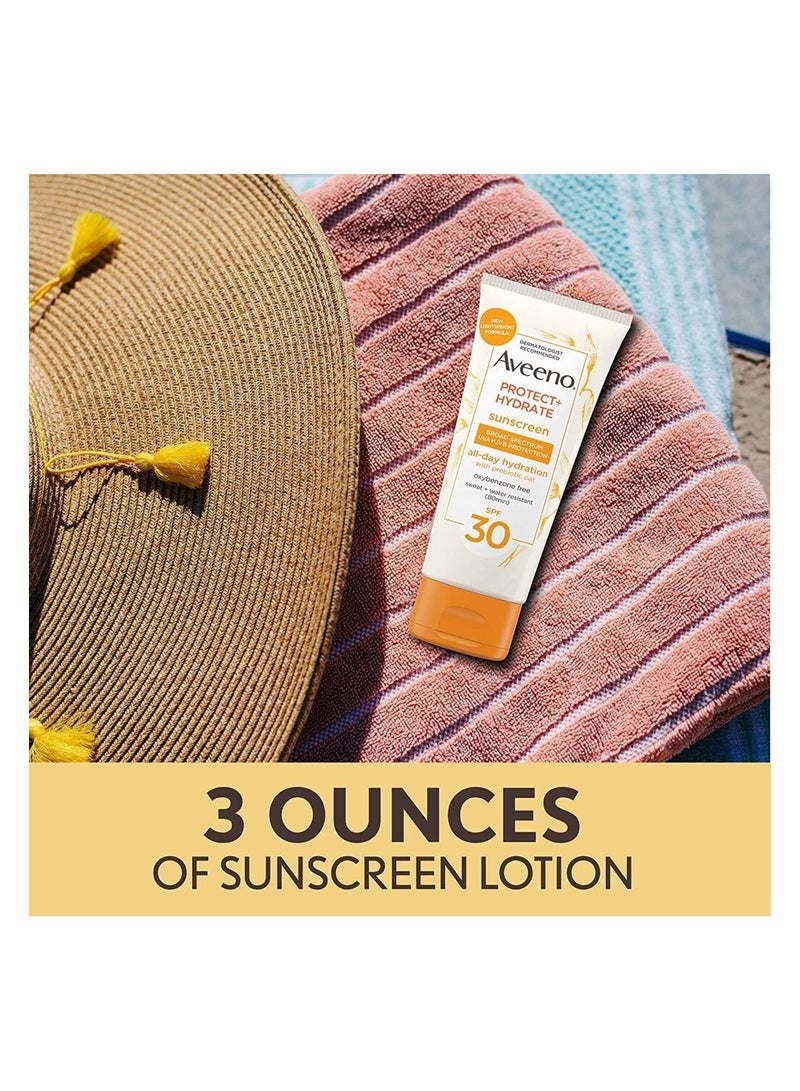 Protect + Hydrate Moisturizing Sunscreen Lotion with Broad Spectrum SPF 30 & Antioxidant Oat, Oil-Free, Sweat- & Water-Resistant Sun Protection 88ml