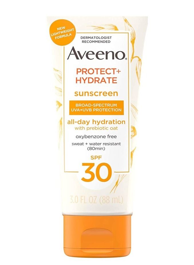 Protect + Hydrate Moisturizing Sunscreen Lotion with Broad Spectrum SPF 30 & Antioxidant Oat, Oil-Free, Sweat- & Water-Resistant Sun Protection 88ml