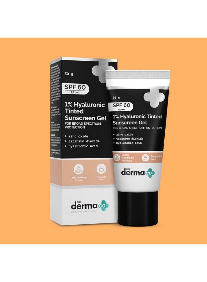 1% Hyaluronic Tinted Sunscreen Spf 60 Gel Pa++++ No White Cast Lightweight Broad Spectrum Protection 30G