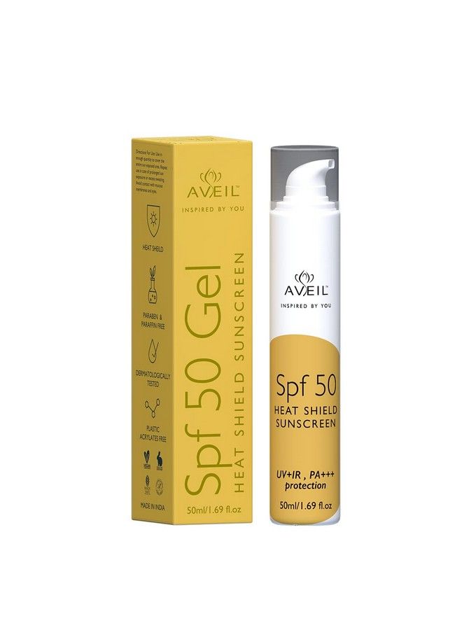 Heat Shield Gel Sunscreen Spf 50; Normal Oily Or Acne Prone Skin; Paraben & Paraffin Free; Sun Protector With Uv+Ir & Pa+++; Dermatologically Tested For All Skin Types; 50 Ml
