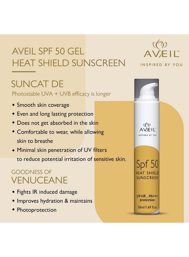 Heat Shield Gel Sunscreen Spf 50; Normal Oily Or Acne Prone Skin; Paraben & Paraffin Free; Sun Protector With Uv+Ir & Pa+++; Dermatologically Tested For All Skin Types; 50 Ml