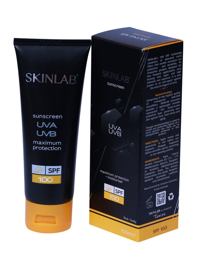SPF 100 Sunscreen UVA UVB Max Protection Moisturizer 100ml