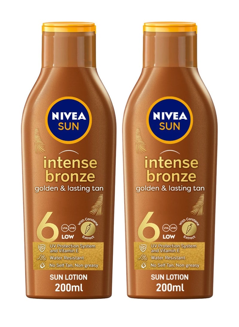 NIVEA SUN Tanning Lotion, Intense Bronze with Vitamine E, SPF 6, 2x200ml