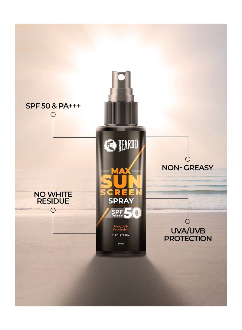 Beardo Max Sunscreen Spray SPF 50 For Oily Acne Prone Skin 50ml