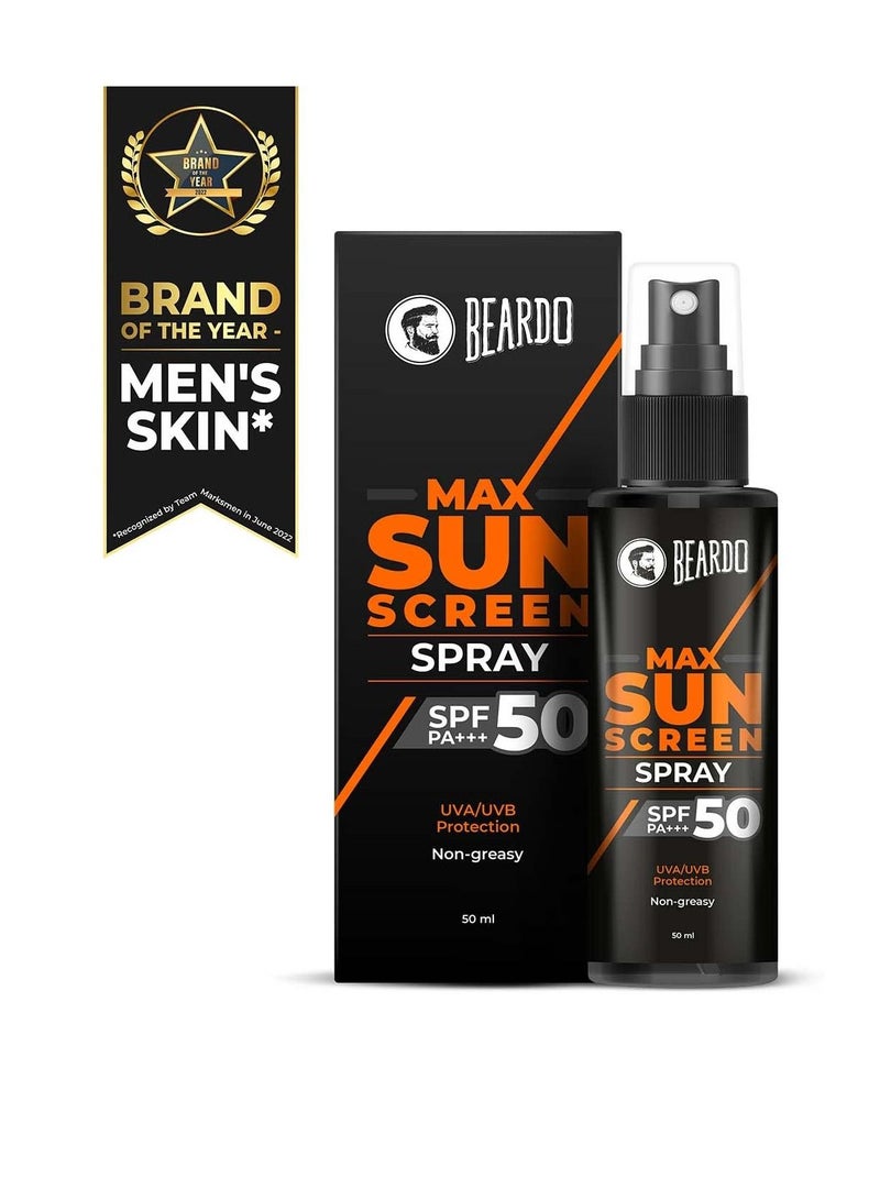 Beardo Max Sunscreen Spray SPF 50 For Oily Acne Prone Skin 50ml