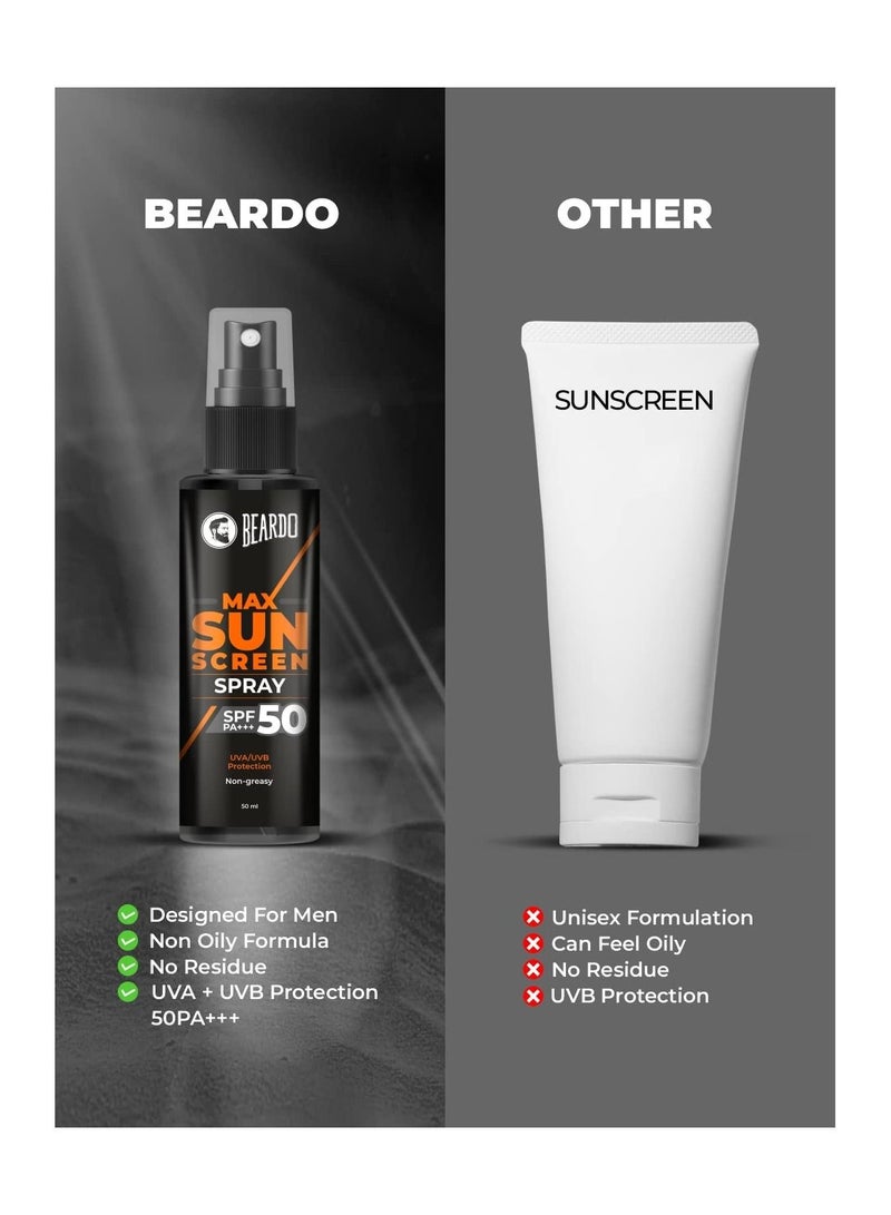 Beardo Max Sunscreen Spray SPF 50 For Oily Acne Prone Skin 50ml