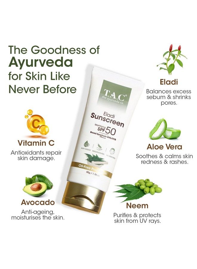 Eladi Sunscreen Matifying Spf 50 & Pa+++ Uva & Uvb Rays Protection Sunscreen For Indian Summer Condition For Women & Men All Skin Types 50Gm