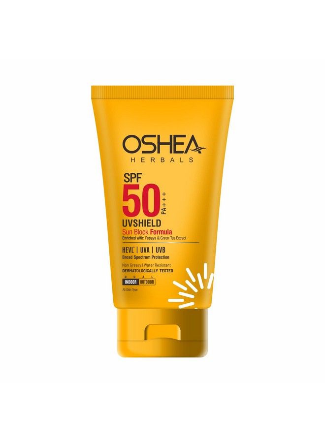 Uvshield Sun Block Formula Spf 50 Pa+++I Enriched With Papaya Green Tea Extract I For Sun Protection I Water Resistant 120 Grams