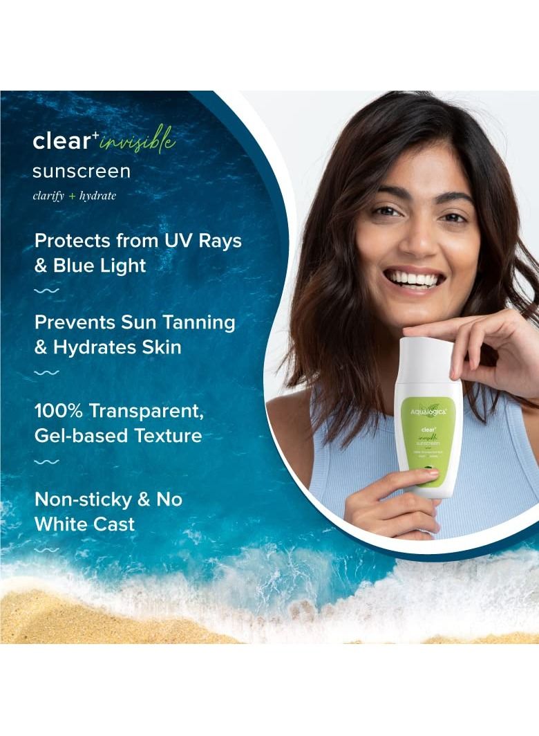 Clear+ Invisible Sunscreen with Green Tea & Salicylic Acid spf 50 PA+++ UVA UVB Clarifies & Hydrates Skin Sun Protection Cream 50 g