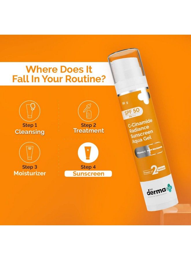 Ccinamide Sunscreen Spf 50 Aqua Gel With Vitamin C & Niacinamide Pa++++ Lightweight No White Cast For Sun Protection & Glowing Skin 50Gm