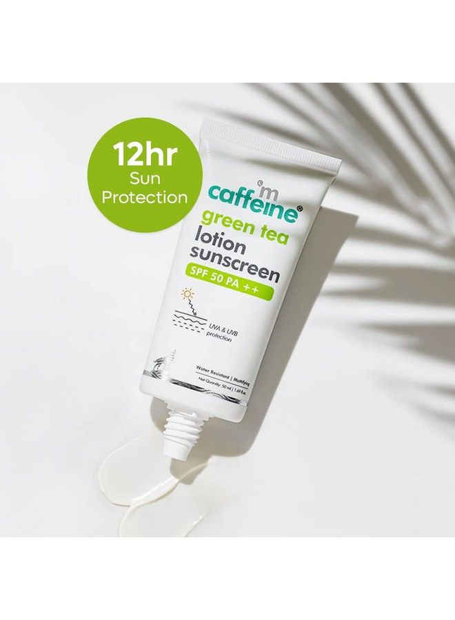 Green Tea Sunscreen Spf 50 Pa ++ With Niacinamide & Hyaluronic Acid; 12H Sun Protection With Zero Whitecast; Lightweight & Hydrating; Uv Damage Repairing Caffeine Rich Sunscreen 50G