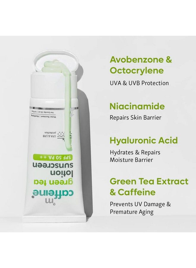 Green Tea Sunscreen Spf 50 Pa ++ With Niacinamide & Hyaluronic Acid; 12H Sun Protection With Zero Whitecast; Lightweight & Hydrating; Uv Damage Repairing Caffeine Rich Sunscreen 50G