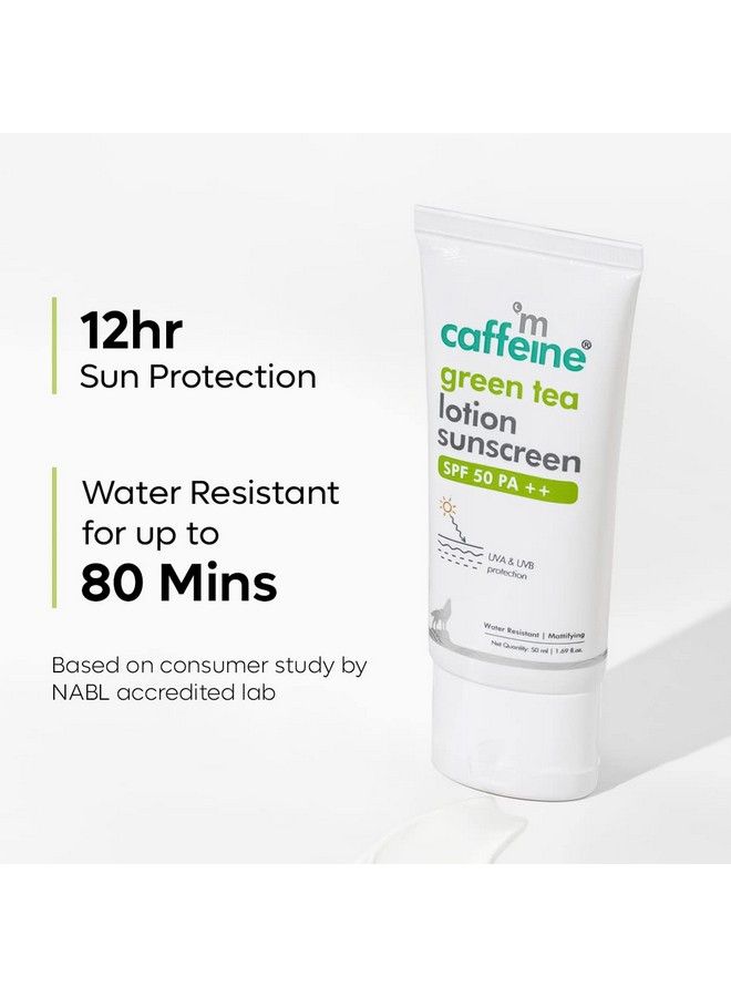 Green Tea Sunscreen Spf 50 Pa ++ With Niacinamide & Hyaluronic Acid; 12H Sun Protection With Zero Whitecast; Lightweight & Hydrating; Uv Damage Repairing Caffeine Rich Sunscreen 50G