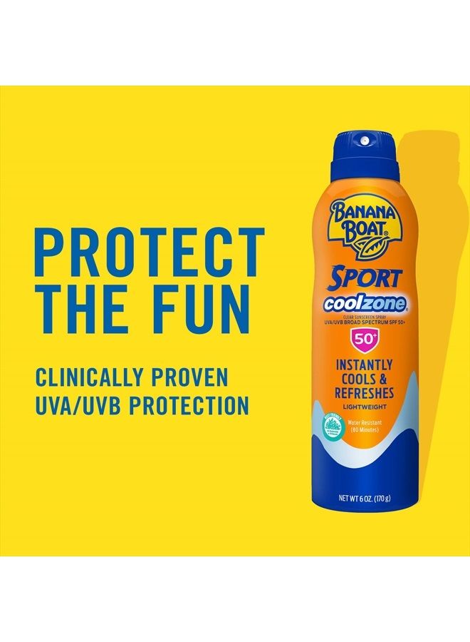 Sport Cool Zone SPF 50 Sunscreen Spray | Sport Sunscreen Spray SPF 50, Clear Sunscreen Spray, Banana Boat Sunscreen Spray SPF 50, Oxybenzone Free Sunscreen Pack SPF 50, 6oz each Twin Pack