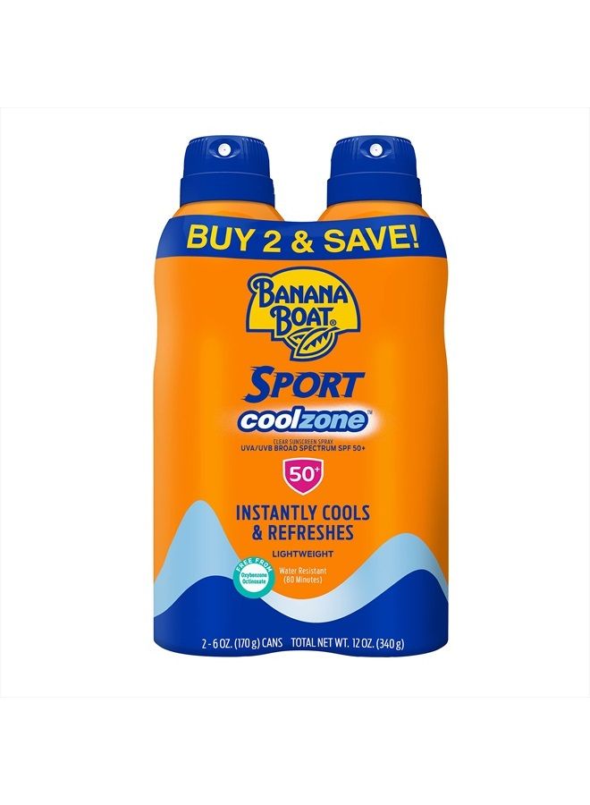 Sport Cool Zone SPF 50 Sunscreen Spray | Sport Sunscreen Spray SPF 50, Clear Sunscreen Spray, Banana Boat Sunscreen Spray SPF 50, Oxybenzone Free Sunscreen Pack SPF 50, 6oz each Twin Pack