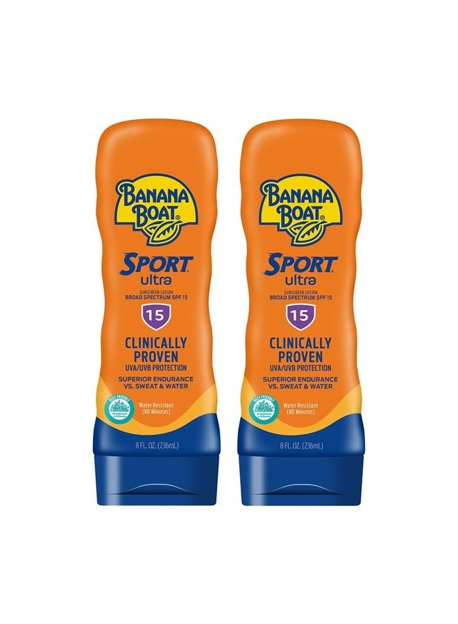 Sport Ultra SPF 15 Sunscreen Lotion, 8oz | Banana Boat Sunscreen SPF 15 Lotion, Oxybenzone Free Sunscreen, Sunblock Lotion Sunscreen, Banana Boat Lotion SPF 15, 8oz each Twin Pack