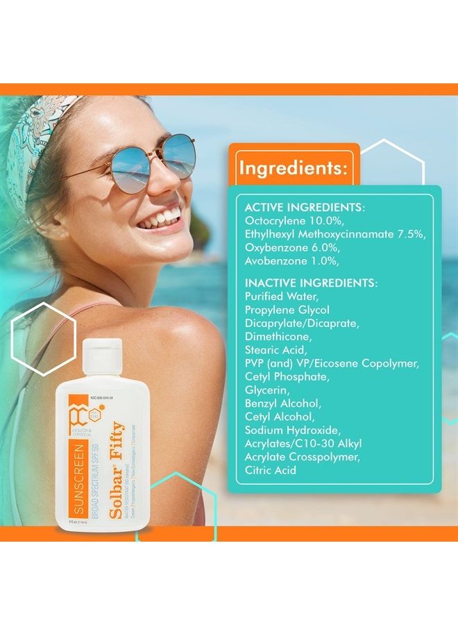Person & Covey SPF 50 Sunscreen Face & Body Sun Cream - Solbar Fifty Body & Face Sunscreen SPF 50 Broad Spectrum Sunscreen - Water-Resistant Sun Cream, Sun Screen Protector for Face & Body - 4 Fl. Oz.