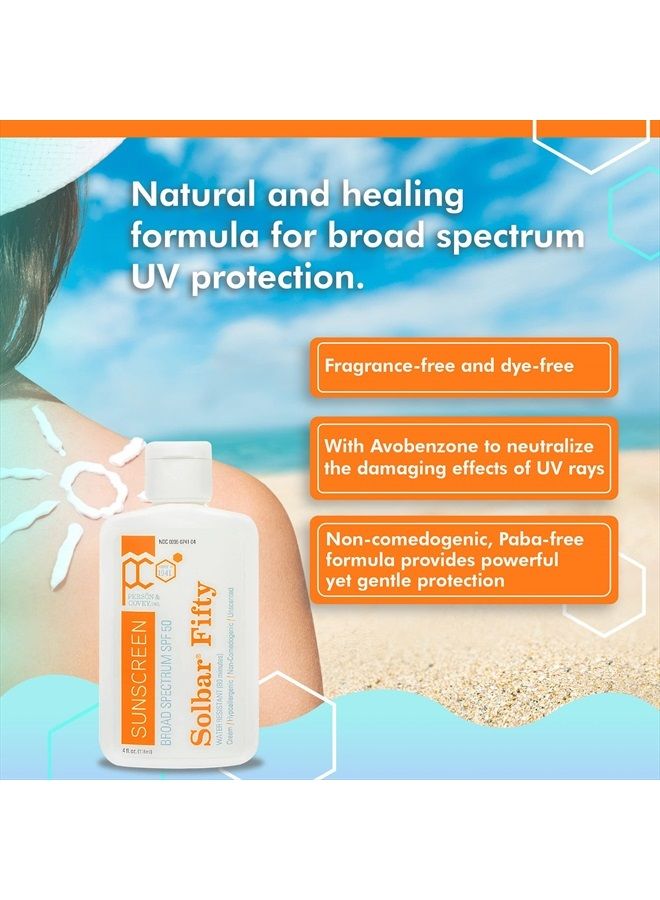 Person & Covey SPF 50 Sunscreen Face & Body Sun Cream - Solbar Fifty Body & Face Sunscreen SPF 50 Broad Spectrum Sunscreen - Water-Resistant Sun Cream, Sun Screen Protector for Face & Body - 4 Fl. Oz.