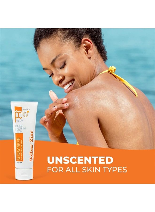 SOLBAR Sunscreen Zinc Unscented Transparent Cream SPF 38, 4 oz