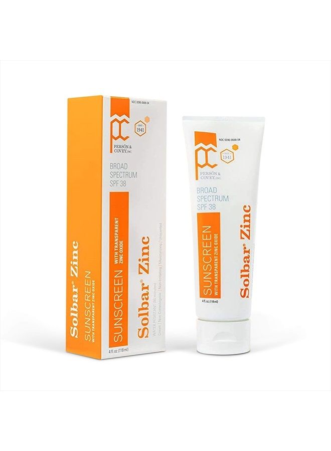 SOLBAR Sunscreen Zinc Unscented Transparent Cream SPF 38, 4 oz