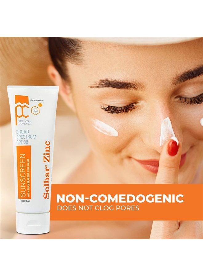 SOLBAR Sunscreen Zinc Unscented Transparent Cream SPF 38, 4 oz