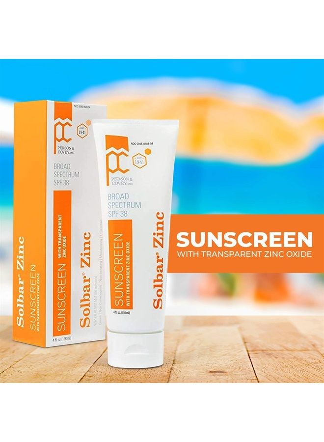 SOLBAR Sunscreen Zinc Unscented Transparent Cream SPF 38, 4 oz