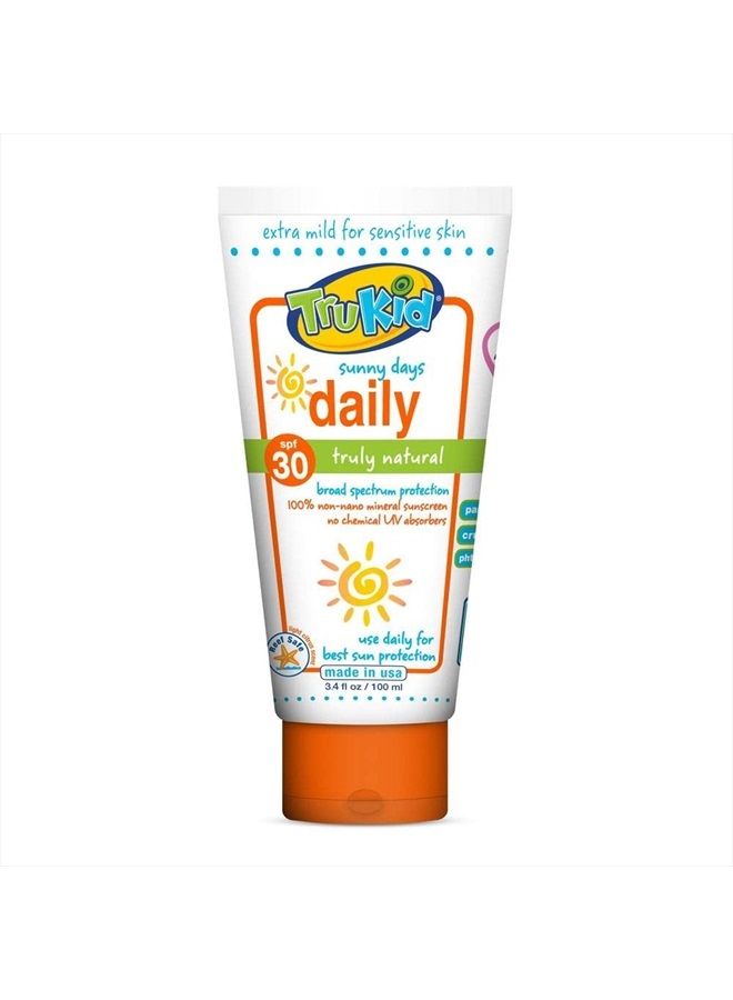 Daily SPF 30+ Sunscreen - UVA/UVB Protection, All Natural Ingredients, Mineral Based Body & Face Sunscreen, Safe for Sensitive Skin, Citrus Scent, Planet-Friendly, Non-Nano, 3.4 oz