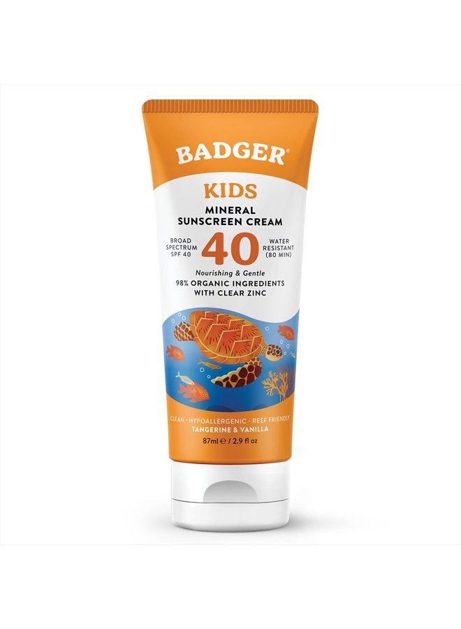 Kids Sunscreen Cream SPF 40, Organic Mineral Sunscreen for Kids Face & Body with Zinc Oxide, Reef Friendly, Broad Spectrum, Water Resistant, 2.9 fl oz
