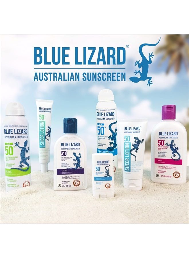 Blue Lizard SENSITIVE Mineral Sunscreen with Zinc Oxide, SPF 50+, Water Resistant, UVA/UVB Protection with Smart Cap Technology - Fragrance Free, 3 oz. Tube