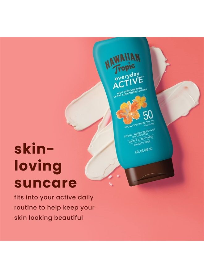 Everyday Active Lotion Sunscreen SPF 50, 8oz | Hawaiian Tropic Sunscreen SPF 50, Sunblock, Broad Spectrum Sunscreen, Oxybenzone Free Sunscreen, Water Resistant Sunscreen SPF 50, 8oz