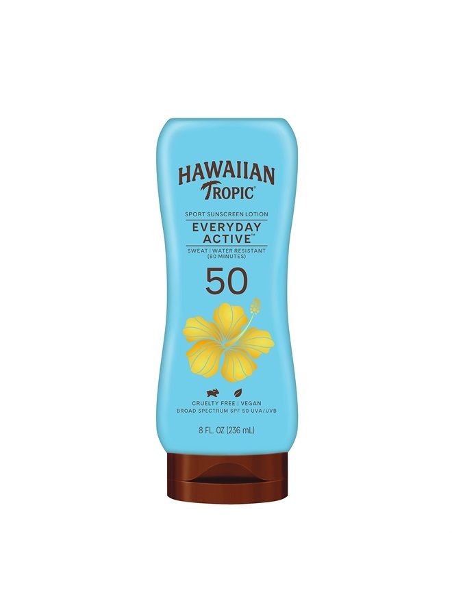 Everyday Active Lotion Sunscreen SPF 50, 8oz | Hawaiian Tropic Sunscreen SPF 50, Sunblock, Broad Spectrum Sunscreen, Oxybenzone Free Sunscreen, Water Resistant Sunscreen SPF 50, 8oz