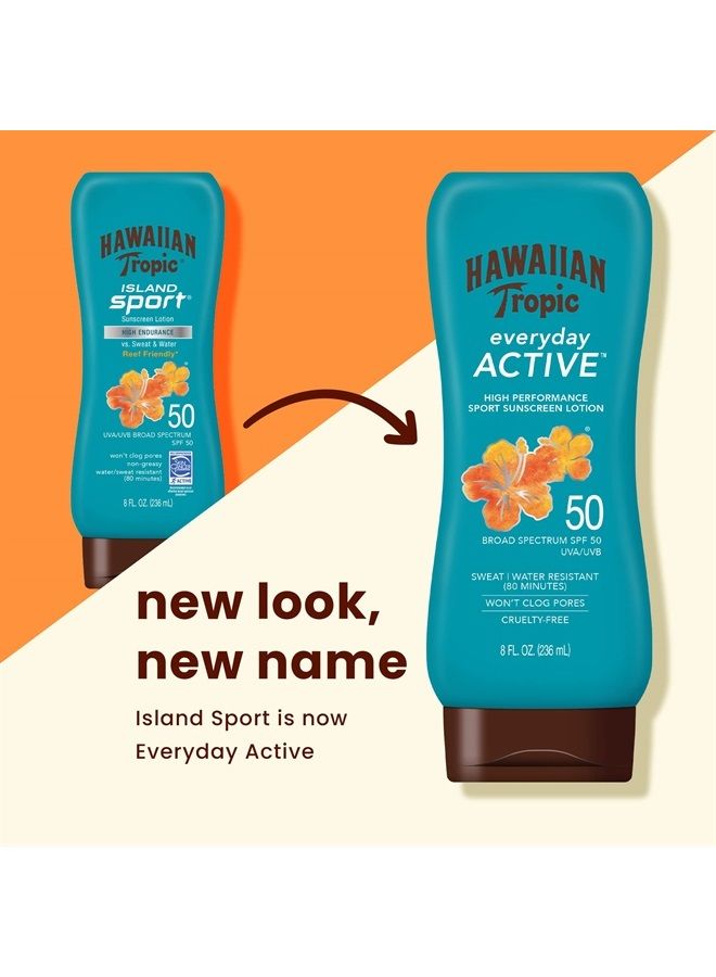 Everyday Active Lotion Sunscreen SPF 50, 8oz | Hawaiian Tropic Sunscreen SPF 50, Sunblock, Broad Spectrum Sunscreen, Oxybenzone Free Sunscreen, Water Resistant Sunscreen SPF 50, 8oz