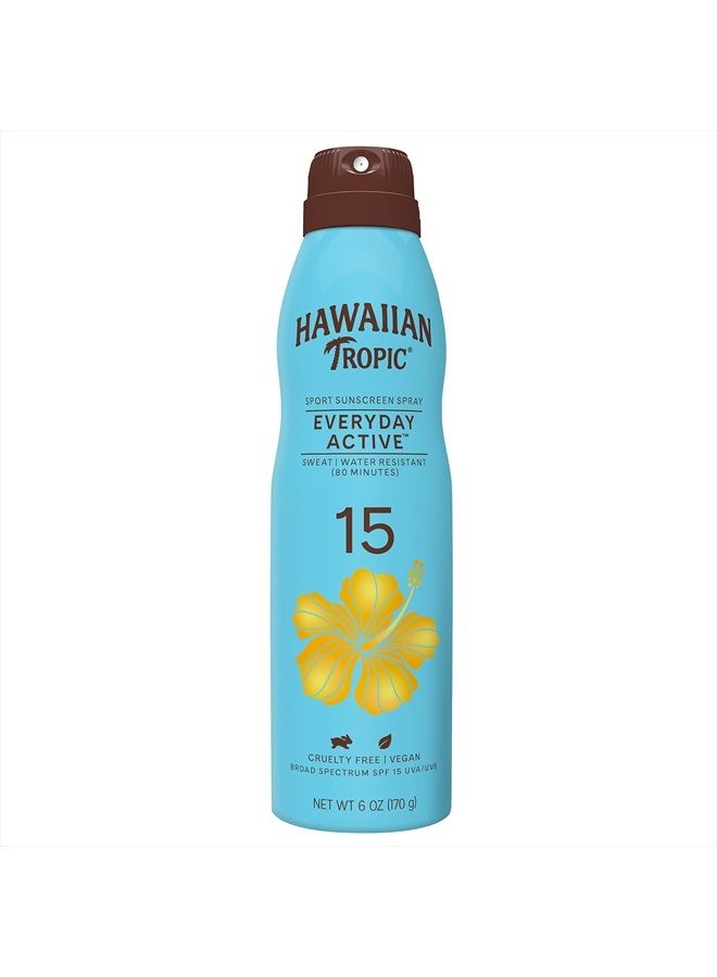 Everyday Active Clear Spray Sunscreen SPF 15, 6oz | Hawaiian Tropic Sunscreen SPF 15, Sunblock, Oxybenzone Free Sunscreen, Spray On Sunscreen, Body Sunscreen Spray SPF 15, 6oz